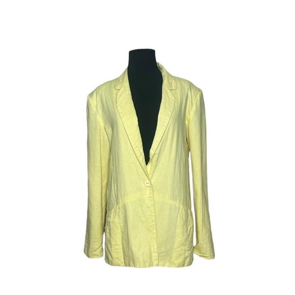 Beulah yellow linen one buttoned line blazer size M - Picture 10 of 10